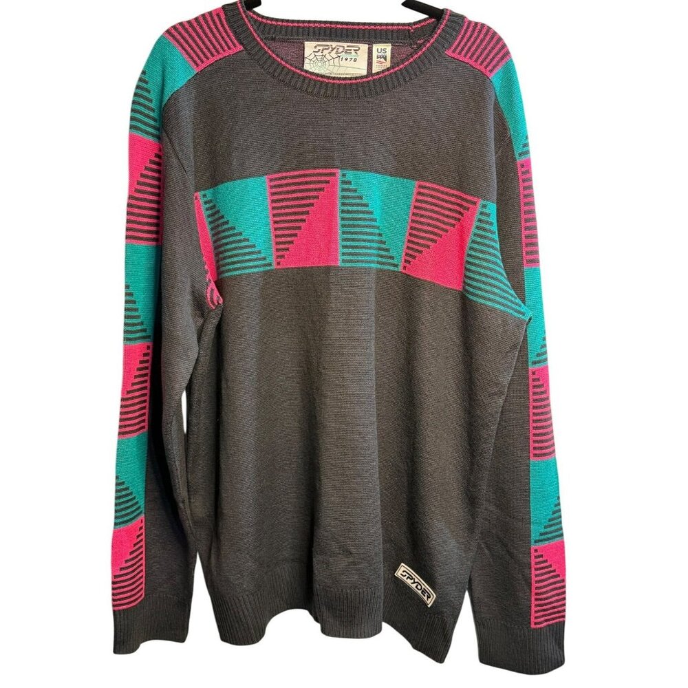 Spyder Men’s XXL Ski-Team Crewneck Sweater 23x27 Gray Blue Retro Knit Pullover